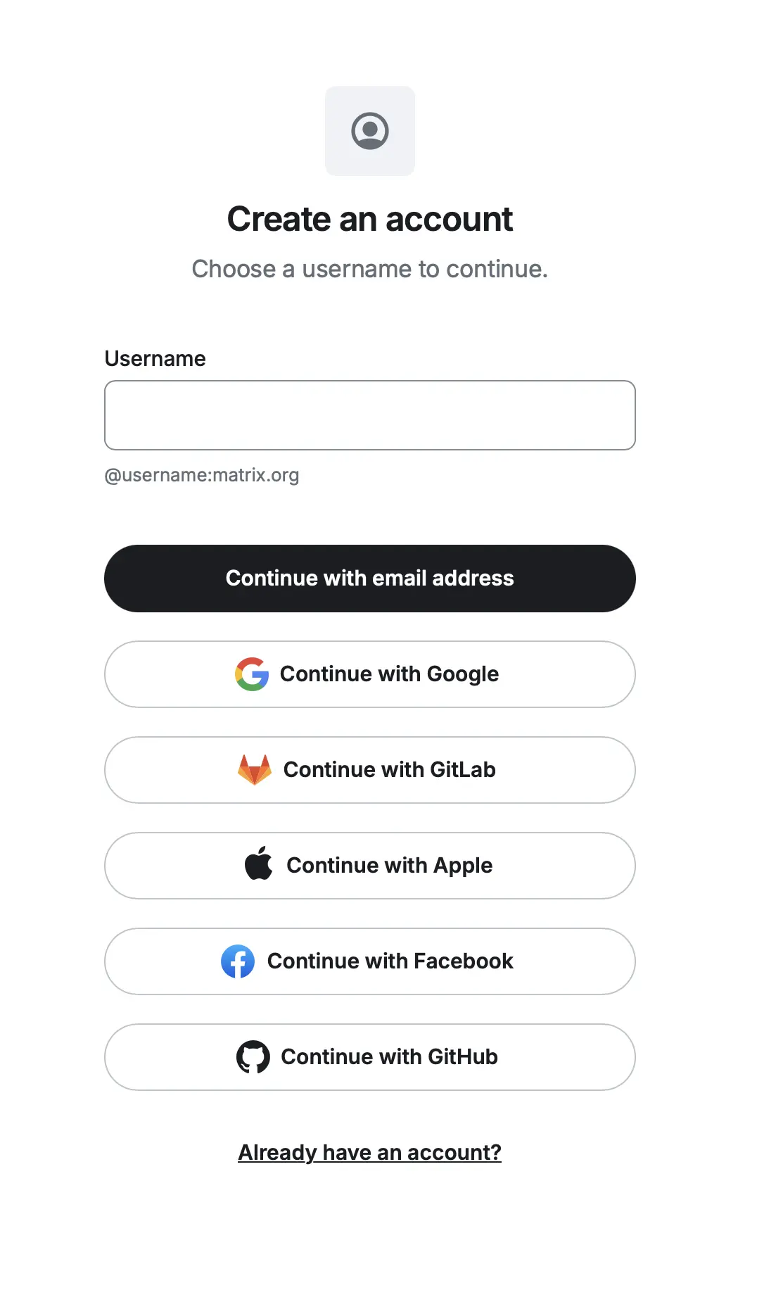 The new Registration Dialog for MAS showing an input field for a username and various social logins